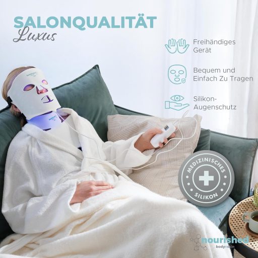Mască LED Nourished Bodynskin pentru tratamentul feței și gâtului - 228 LED-uri lumină roșie și albastră, anti-rid, îngrijire a pielii
