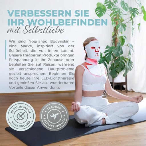 Mască LED Nourished Bodynskin pentru tratamentul feței și gâtului - 228 LED-uri lumină roșie și albastră, anti-rid, îngrijire a pielii