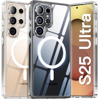   JUESHITUO Puzdro pre Samsung Galaxy S25 Ultra 5G, priehľadné, krištáľovo čisté, magnetická vojenská ochrana, nárazuvzdorné, s ochrannou fóliou na displej