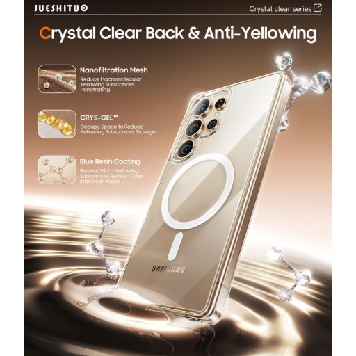JUESHITUO Samsung Galaxy S25 Ultra 5G Tok Átlátszó Kristálytiszta Mágneses Katonai Védelem Ütésálló Képernyővédő Fóliával