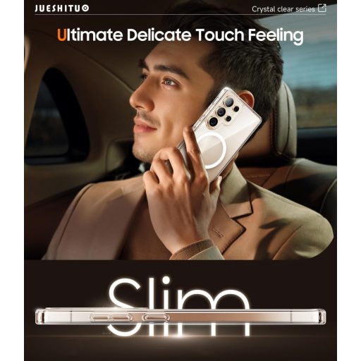 JUESHITUO Samsung Galaxy S25 Ultra 5G Tok Átlátszó Kristálytiszta Mágneses Katonai Védelem Ütésálló Képernyővédő Fóliával