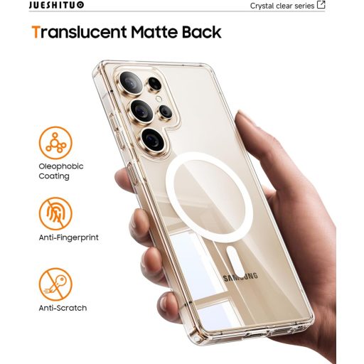 JUESHITUO Samsung Galaxy S25 Ultra 5G Tok Átlátszó Kristálytiszta Mágneses Katonai Védelem Ütésálló Képernyővédő Fóliával