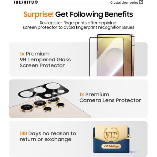 JUESHITUO Samsung Galaxy S25 Ultra 5G Tok Átlátszó Kristálytiszta Mágneses Katonai Védelem Ütésálló Képernyővédő Fóliával