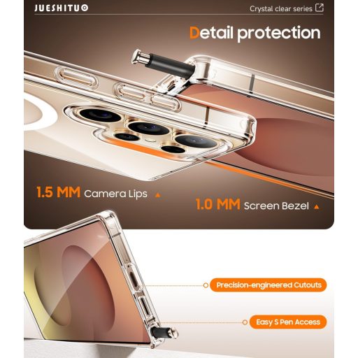 JUESHITUO Samsung Galaxy S25 Ultra 5G Tok Átlátszó Kristálytiszta Mágneses Katonai Védelem Ütésálló Képernyővédő Fóliával