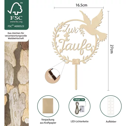 Giftota Fa Keresztelő Tortadísz LED Tündérfényekkel