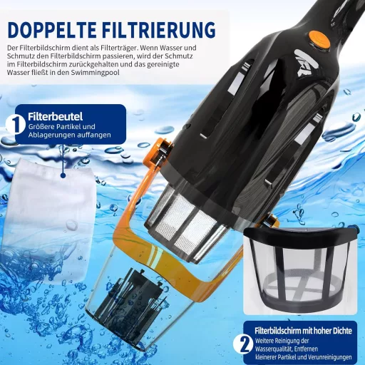 PoolyPoly Akkumulátoros Medence Porszívó Vezeték Nélküli 80 Perc Üzemidő Teleszkópos Rúddal