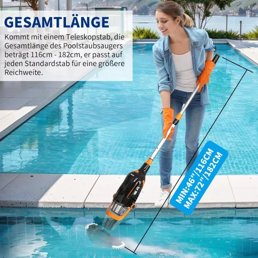 PoolyPoly Akkumulátoros Medence Porszívó Vezeték Nélküli 80 Perc Üzemidő Teleszkópos Rúddal