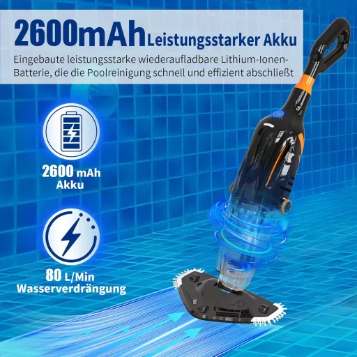 PoolyPoly Akkumulátoros Medence Porszívó Vezeték Nélküli 80 Perc Üzemidő Teleszkópos Rúddal