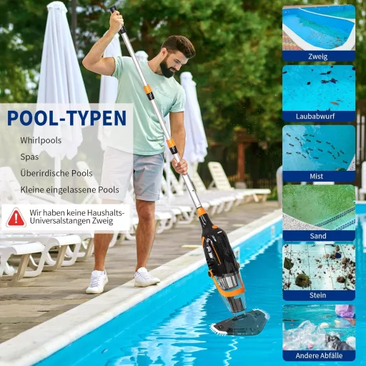 PoolyPoly Akkumulátoros Medence Porszívó Vezeték Nélküli 80 Perc Üzemidő Teleszkópos Rúddal