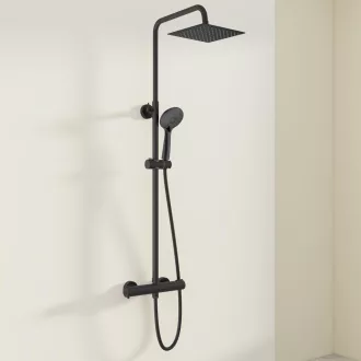   Set de duș cu termostat Biubiubath, pătrat, negru, 735-1170 mm
