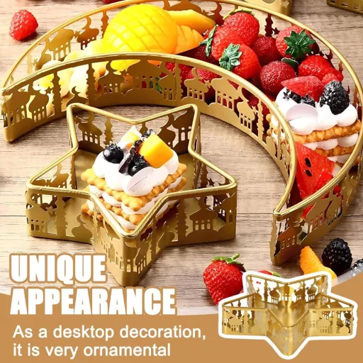 NAVESO Eid Mubarak Hold Csillag Tálca, Ramadan Arany Fém Tányér Szett, Iszlám Ünnepi Asztal Dekoráció