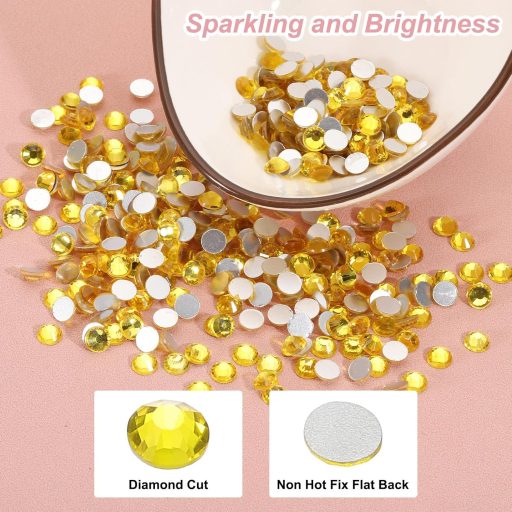PATIKIL SS6 4320 bucăți Pietre stras din sticlă galbenă 2,0-2,1 mm, spate plat, pentru decorarea unghiilor, hainelor și încălțămintei