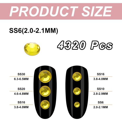 PATIKIL SS6 4320 bucăți Pietre stras din sticlă galbenă 2,0-2,1 mm, spate plat, pentru decorarea unghiilor, hainelor și încălțămintei