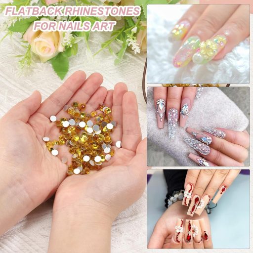 PATIKIL SS6 4320 bucăți Pietre stras din sticlă galbenă 2,0-2,1 mm, spate plat, pentru decorarea unghiilor, hainelor și încălțămintei