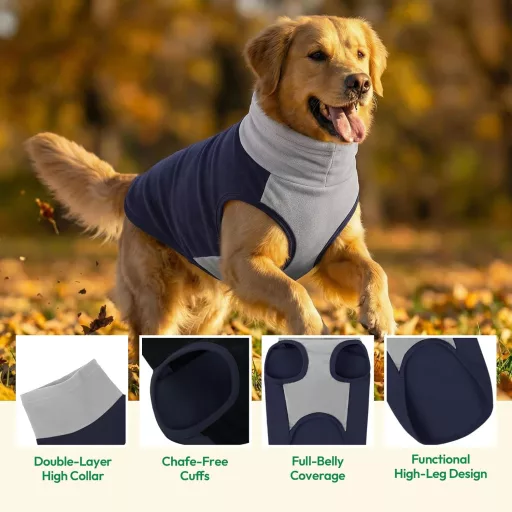 KONVINIT Fleece Kutyapulóver Közepes és Nagy Kutyáknak M-5XL Ujjatlan Állógalléros - M, Brustumfang: 42cm, blue