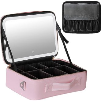   CEIEVER Trusă de machiaj cu oglindă și iluminare LED, Geantă de cosmetice de călătorie pentru femei