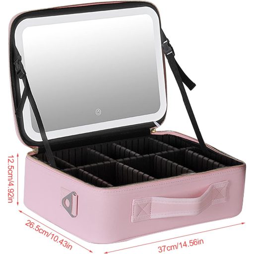 CEIEVER Trusă de machiaj cu oglindă și iluminare LED, Geantă de cosmetice de călătorie pentru femei