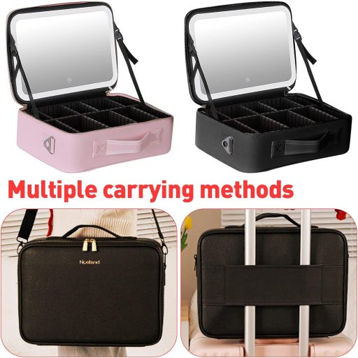 CEIEVER Sminktetű Tükörrel és LED Világítással, Utazó Kozmetikai Táska Női