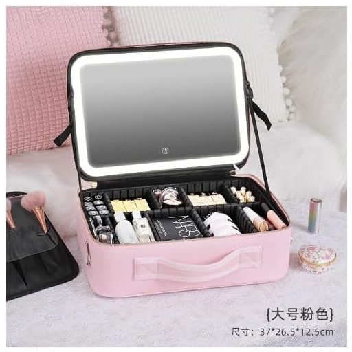 CEIEVER Sminktetű Tükörrel és LED Világítással, Utazó Kozmetikai Táska Női