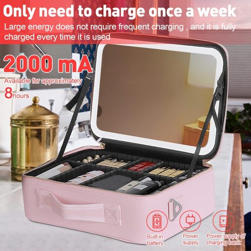 CEIEVER Trusă de machiaj cu oglindă și iluminare LED, Geantă de cosmetice de călătorie pentru femei