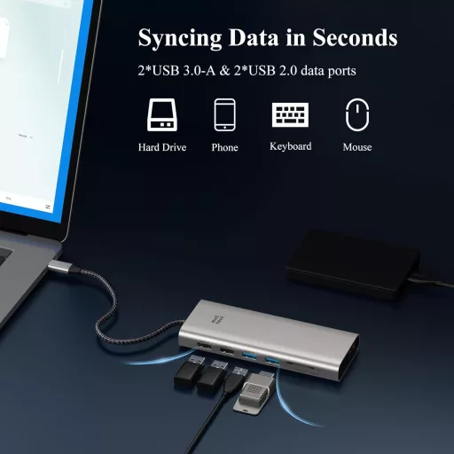 Minthouz 12 v 1 USB-C Dokovacia Stanica, Podpora Trojitého Monitora 4K@144Hz, 100W PD, DP+2×HDMI, 4×USB, LAN, Čítačka Kariet SD/TF, Dell/HP/Lenovo La