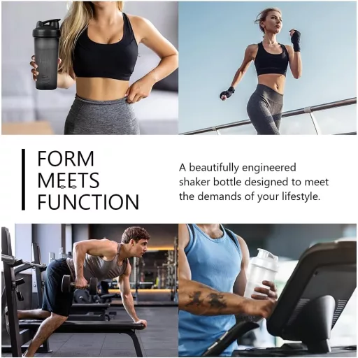 AOGOE Protein Shaker 600ml Čierno-biely, BPA-free s guľôčkou na proteínové nápoje, odmerkou, shaker pohár do posilňovne.