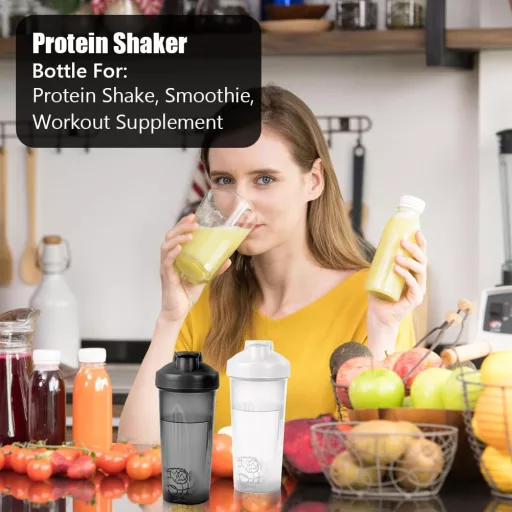 AOGOE Protein Shaker 600ml Čierno-biely, BPA-free s guľôčkou na proteínové nápoje, odmerkou, shaker pohár do posilňovne.