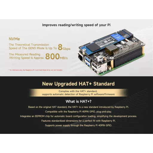 Adaptor Waveshare PoE M.2 HAT+ pentru SSD NVMe Raspberry Pi 5, PCIe Gen2/3