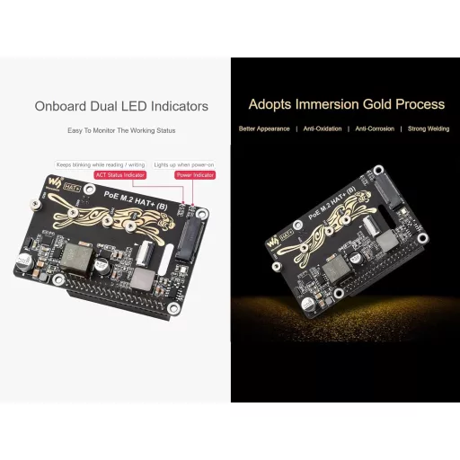 Adaptor Waveshare PoE M.2 HAT+ pentru SSD NVMe Raspberry Pi 5, PCIe Gen2/3