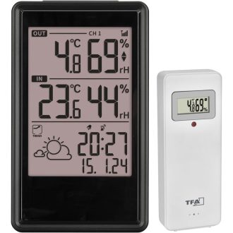   Bezdrôtová meteostanica TFA Dostmann ETNA s vonkajšími senzormi, teplomerom, vlhkomerom a rádiom riadenými hodinami, čierna