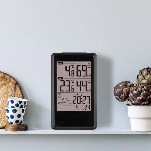 TFA Dostmann ETNA Vezeték nélküli Időjárásállomás Külső Szenzorokkal, Hőmérséklet Páratartalom Mérő, Rádióvezérelt Óra, Fekete