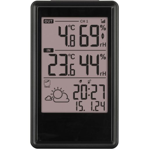 TFA Dostmann ETNA Vezeték nélküli Időjárásállomás Külső Szenzorokkal, Hőmérséklet Páratartalom Mérő, Rádióvezérelt Óra, Fekete