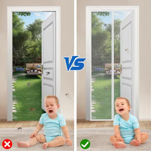 Plasă magnetică anti-țânțari pentru ușă 150x240cm Albă, fără dungi