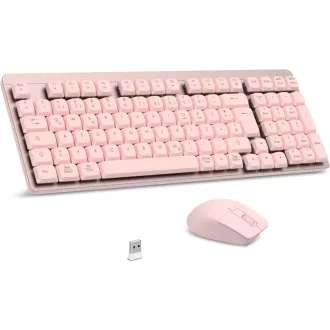   LeadsaiL FA98 Wireless Billentyűzet és Egér Szett, QWERTZ Layout, Kompakt 98 Gombos, Piros Switch, 1600 DPI, Rózsaszín