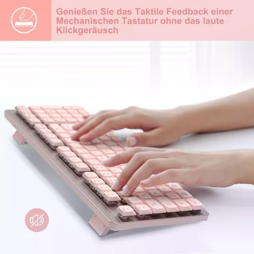 LeadsaiL FA98 Wireless Billentyűzet és Egér Szett, QWERTZ Layout, Kompakt 98 Gombos, Piros Switch, 1600 DPI, Rózsaszín