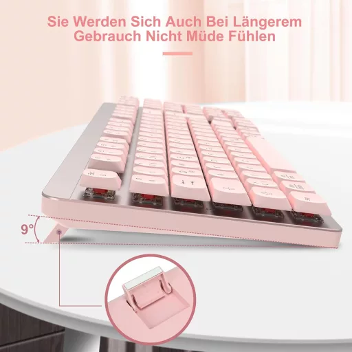 LeadsaiL FA98 Wireless Billentyűzet és Egér Szett, QWERTZ Layout, Kompakt 98 Gombos, Piros Switch, 1600 DPI, Rózsaszín