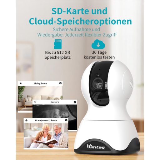 VIM TAG 2.5K WiFi Biztonsági Kamera 360° Nyomkövetéssel, Éjjellátó, Kétirányú Hang és Mozgásérzékelés