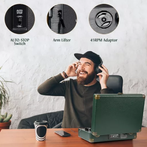 Retrolife 3-rýchlostný Bluetooth gramofón s RCA výstupom a vstavanými reproduktormi