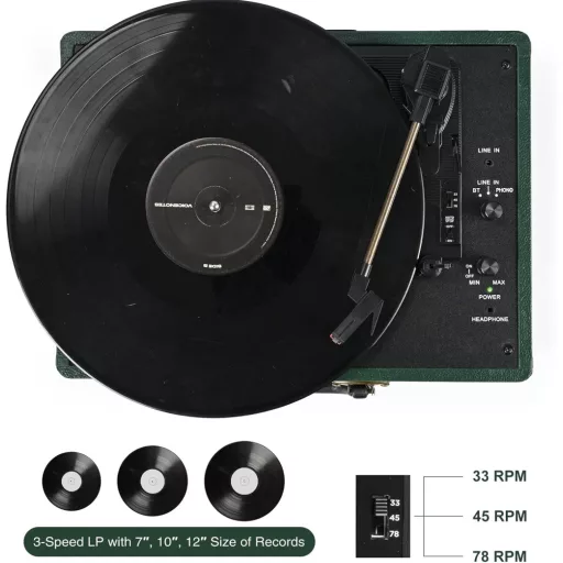 Retrolife 3 sebességes Bluetooth lemezjátszó RCA kimenettel és beépített hangszóróval
