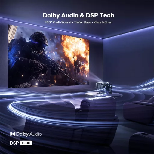 Aurzen Boom Mini 4 az 1-ben Okos Projektor Google TV-vel, 500 ANSI Lumen, 4K Támogatás, 20W DoIby Hangzás, WiFi/Bluetooth, Automatikus Fókus