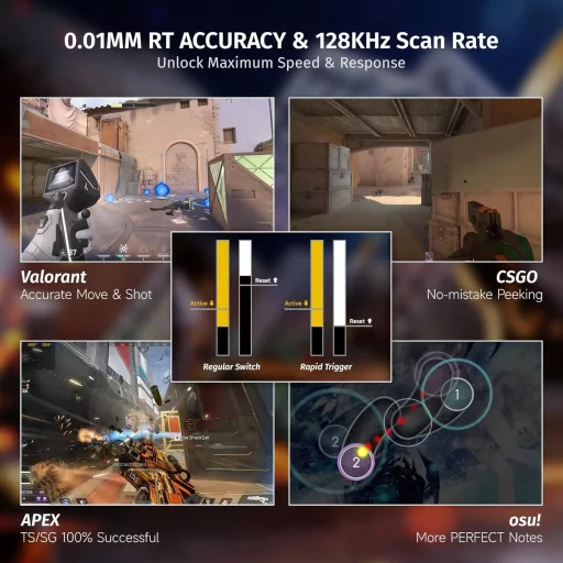 ATTACK SHARK X68 HE Vezetékes RGB Gamer Billentyűzet, 8000Hz Gyors Kapcsolás, 0.01mm Pontosság, Mágneses Kapcsolók, Állítható Aktiválás, PC/