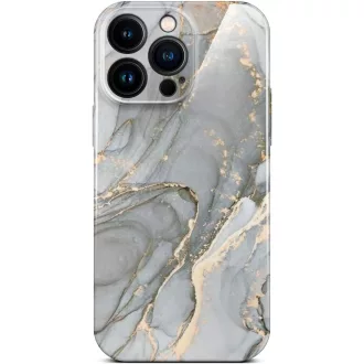   Husă ONEFLOW Bliss pentru iPhone 14 Pro Max cu model de marmură, protecție cameră, spate rigid cu sclipici, gri-auriu