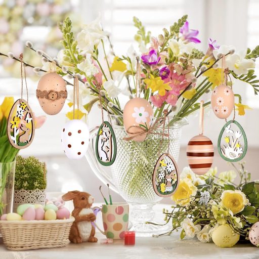 Alishomtll 24 db-os húsvéti tojás szett, 6 cm-es festhető műanyag tojások, barna-fehér dekoráció