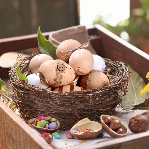 Alishomtll 24 db-os húsvéti tojás szett, 6 cm-es festhető műanyag tojások, barna-fehér dekoráció