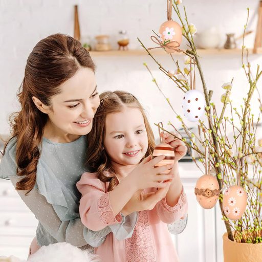 Alishomtll 24 db-os húsvéti tojás szett, 6 cm-es festhető műanyag tojások, barna-fehér dekoráció