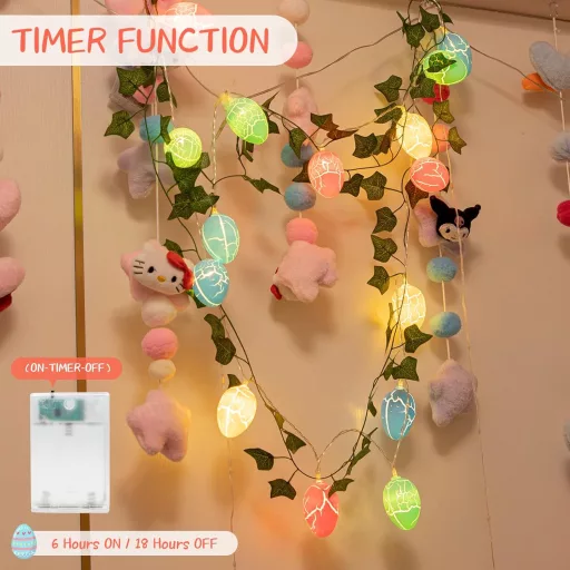 Bigzom 15 LED Húsvéti Tojás Fényfüzér 2,3m Időzítővel Kültéri Beltéri Dekoráció