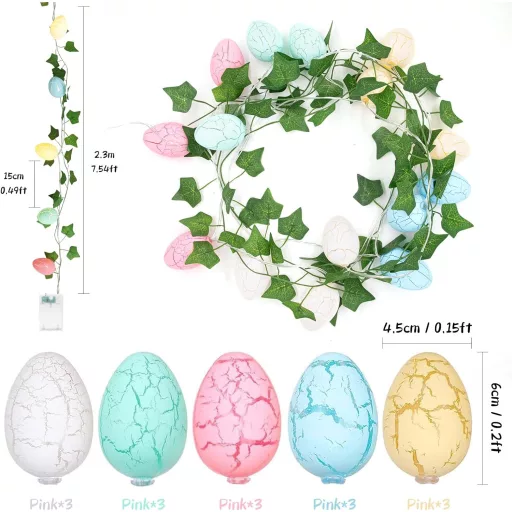 Bigzom 15 LED Húsvéti Tojás Fényfüzér 2,3m Időzítővel Kültéri Beltéri Dekoráció