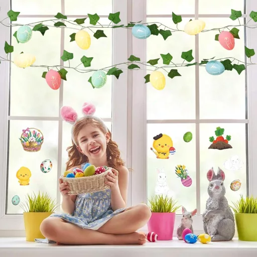 Bigzom 15 LED Húsvéti Tojás Fényfüzér 2,3m Időzítővel Kültéri Beltéri Dekoráció