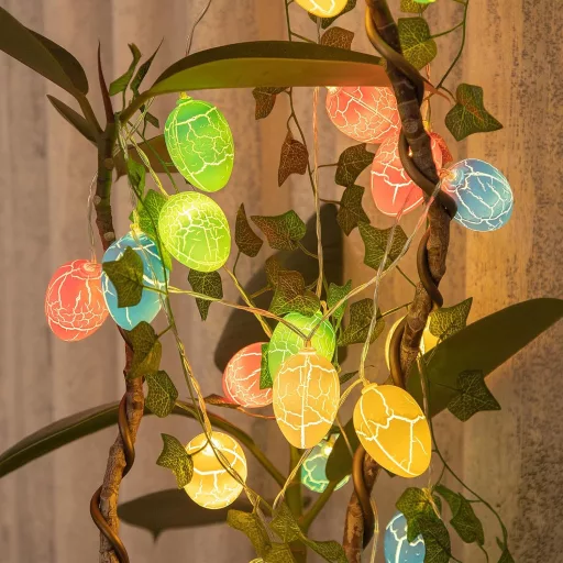 Bigzom 15 LED Húsvéti Tojás Fényfüzér 2,3m Időzítővel Kültéri Beltéri Dekoráció