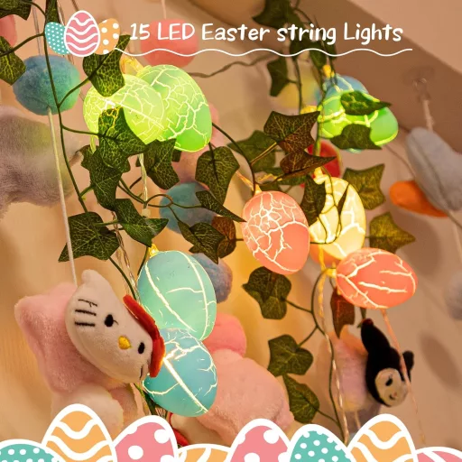 Bigzom 15 LED Húsvéti Tojás Fényfüzér 2,3m Időzítővel Kültéri Beltéri Dekoráció